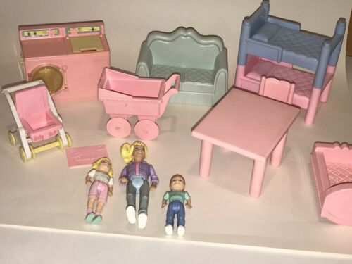 Vtg 1991 PLAYSKOOL Victorian DOLLHOUSE Furniture LOT Bunk Beds Couch Family Mom