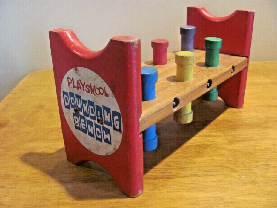 VINTAGE PLAYSKOOL WOODEN POUNDING BENCH TOY