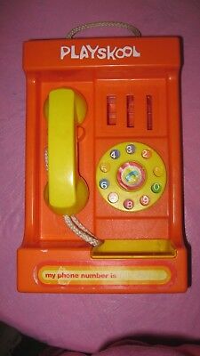 Playskool Hasbro Pay Phone Old School Turn Dial Telephone Orange Yellow Call