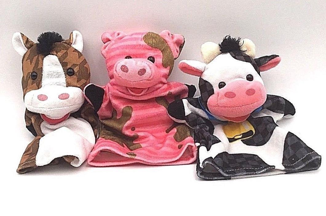Melissa & Doug Hand Puppets Cow Brown Horse Pink Pig Plush Toy 9