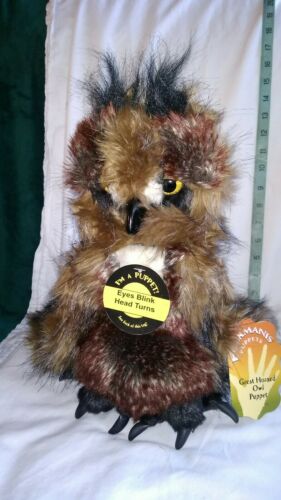 Great Horned Owl Puppet, Eyes Blink & Head Turns, Folkmanis MPN 2403, Unisex