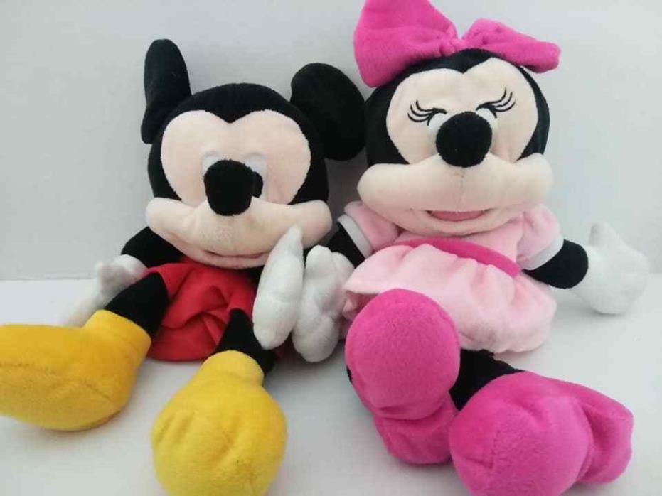 DISNEY BABY full body MICKEY MOUSE and MINNIE MOUSE plush 14” HAND PUPPETS EUC