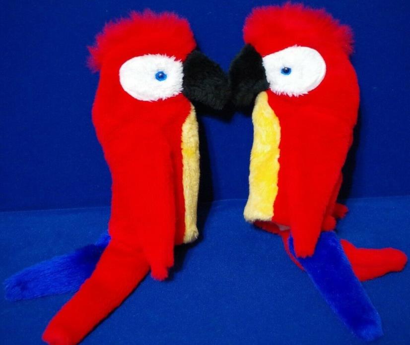 Toys By Daphne 2 Vintage Plush Red Parrot Macaw Hand Puppets Or Golf Club Covers