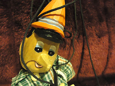 VINTAGE PINOCHIO WOODEN HANDCARVED & H. PAINTED PUPPET/ MARIONETTE-WITH CLOTHES