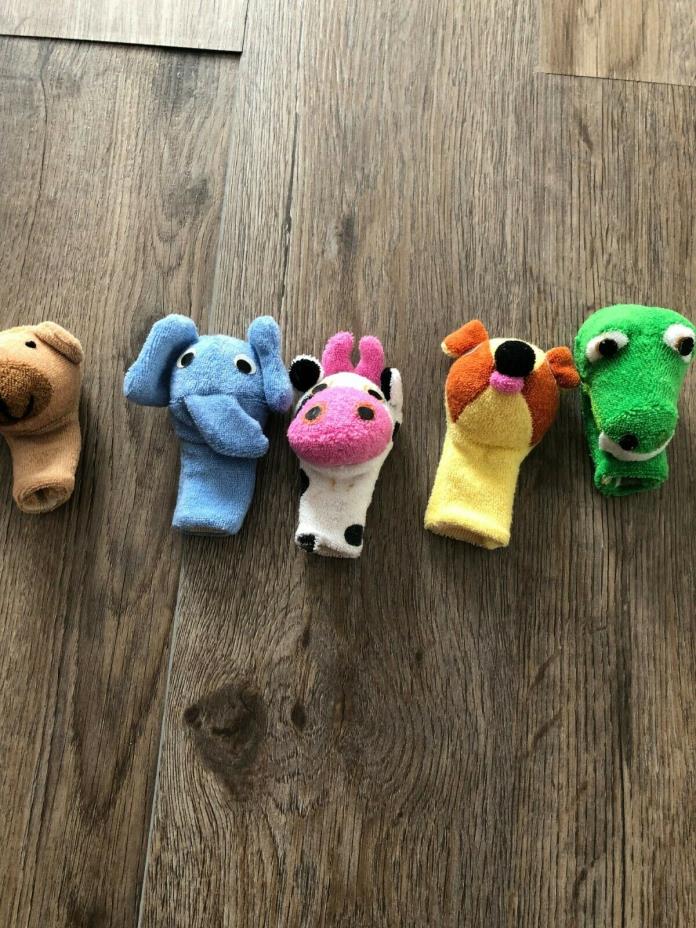 SET OF 5 ANIMAL TERRY CLOTH FINGER PUPPETS HW91