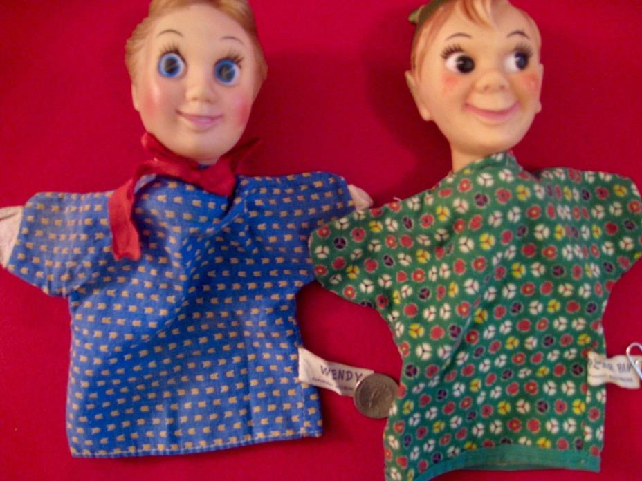 Vintage GUND Peter Pan and Wendy Hand Puppets Rubber heads Cloth bodies W. D. P.