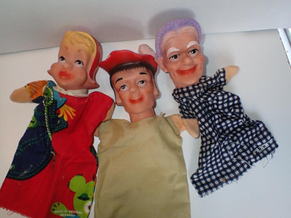 RARE Lot 3 Vintage Puppets Hand Finger WEST GERMANY German Rubber Face CHARITY