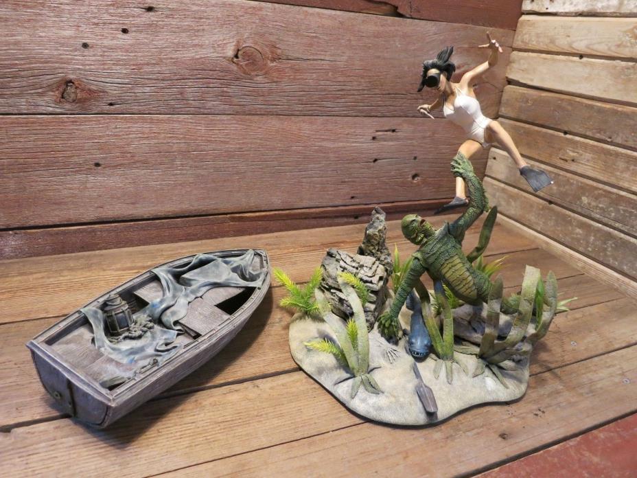 Vintage Resin Creature From The Black Lagoon Figures - Swimming With Boat!