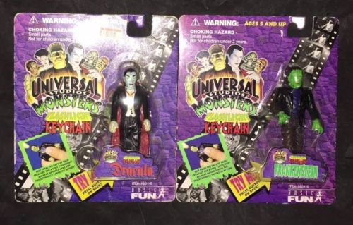 Universal Studios Monster Dracula & Frankenstein Flashlight Keychains New 1995