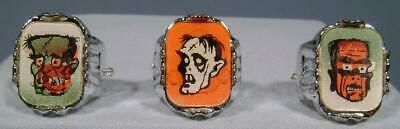 RARE 1960's SET OF 3 FRANKENSTEIN, PHANTOM, DRACULA MONSTER FLICKER RINGS - WOW!