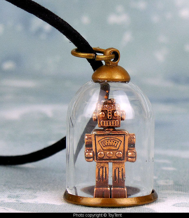 Smoking Spaceman miniature robot charm necklace