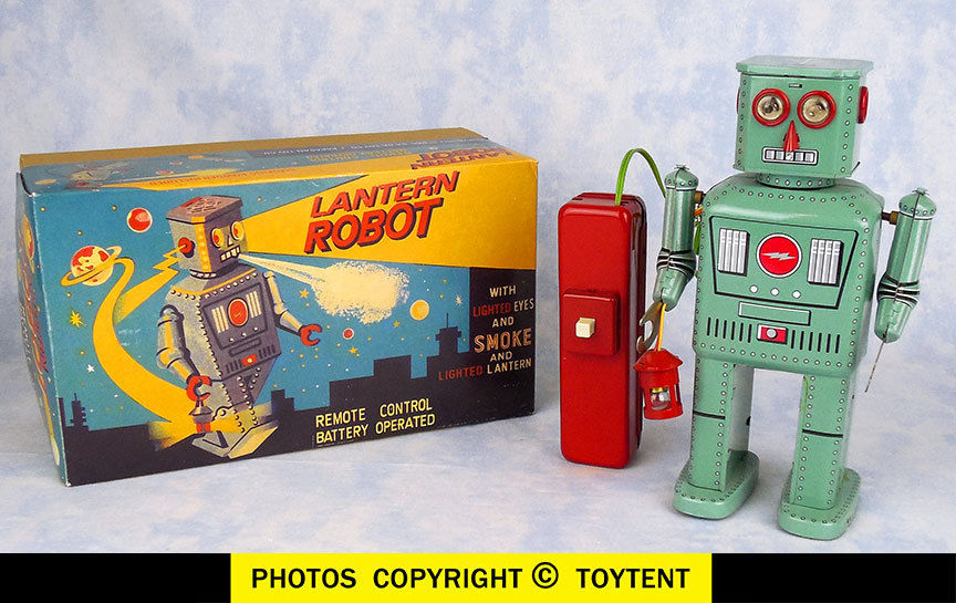 Lantern Robot battery operated remote control Ha Ha Toys 2005 boxed  SEE MOVIE!