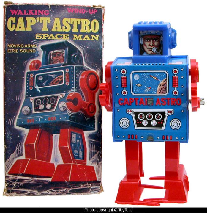 Captain Astro mechanical walking space man robot Mego Japan with original box