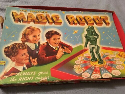 Vintage 1950s The Amazing Magic Robot Quiz Game by Merit Working Box Has Damage