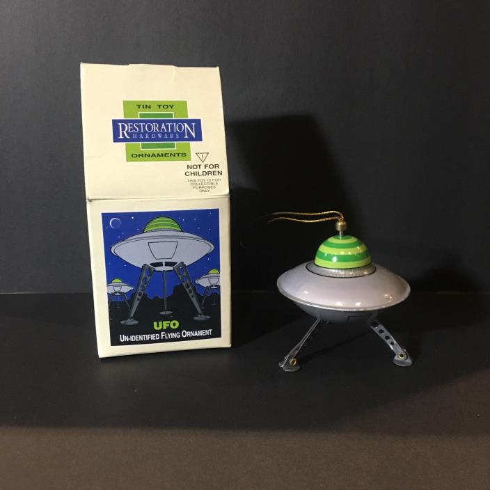 Restoration Hardware UFO Un-Identified Flying Ornament Christmas TIN UFO Vintage
