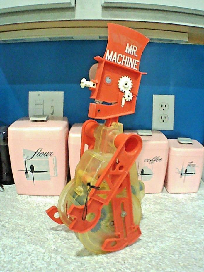 Vintage 70s Ideal MR MACHINE Toy Wind Up Robot Walking Whistling Works! Need Key
