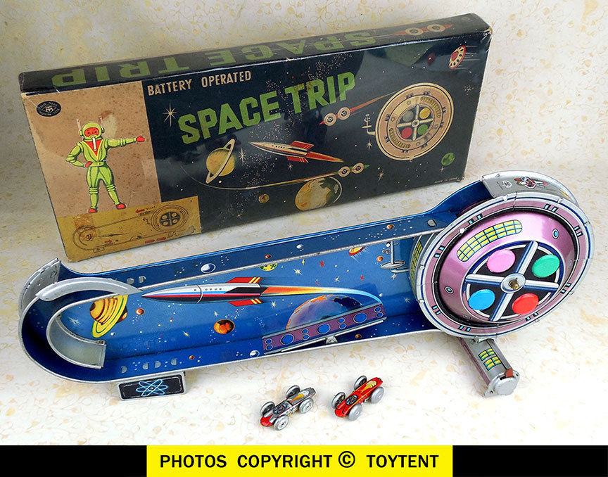 Masudaya Space Trip rocket race with original box Modern Toys Japan SEE MOVIE!