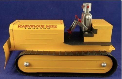 Vintage Original MARVELOUS MIKE PRESSED STEEL TRACTOR Friction Battery Robot Toy