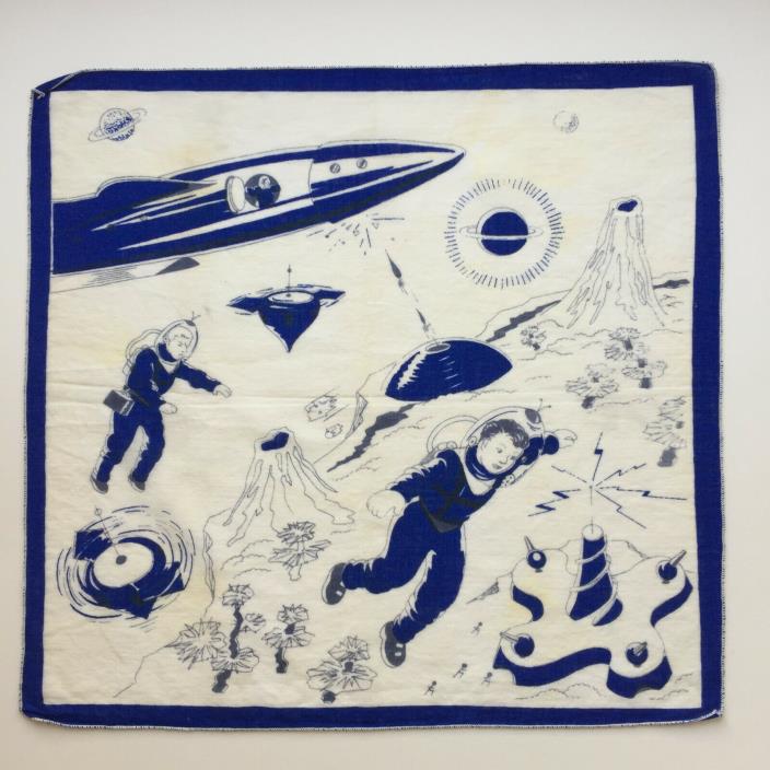 Vintage outer space spaceman toy handkerchief hankie 1950s