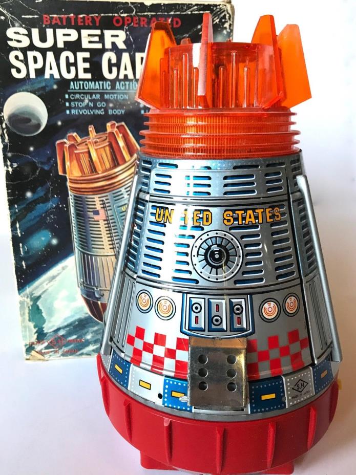 Vintage SUPER SPACE CAPSULE Horikawa Battery Operated Tin Litho Toy w/BOX WORKS!