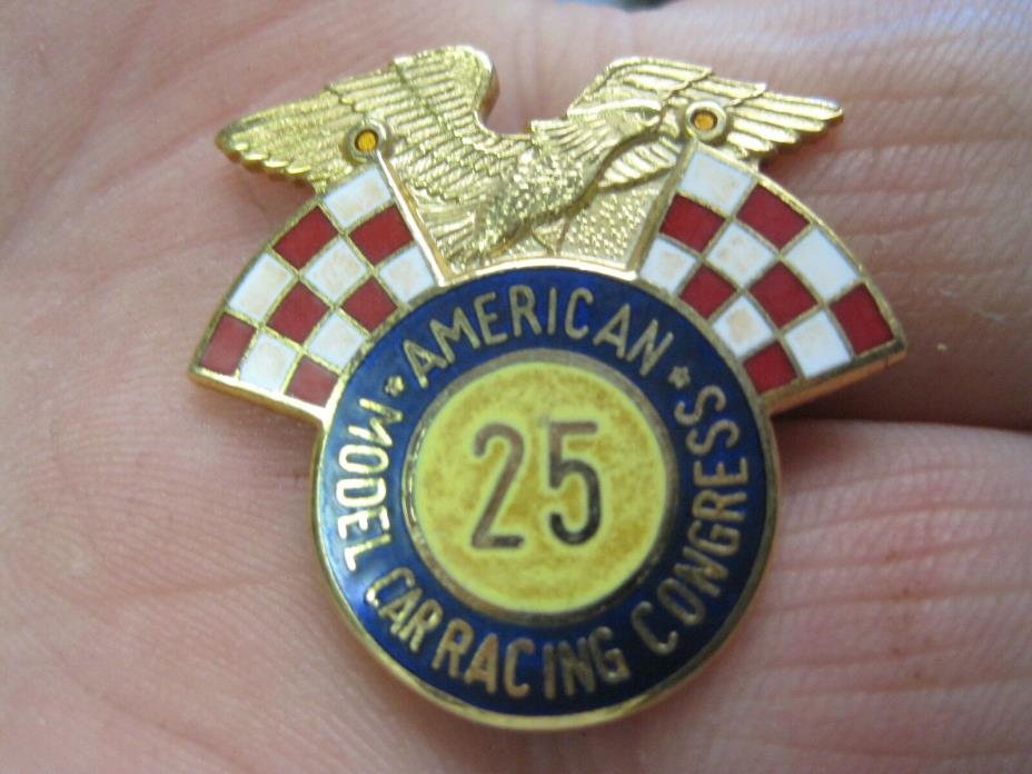 RARE 1960's vintage slot car American Model Car Racing Congress badge lapel pin