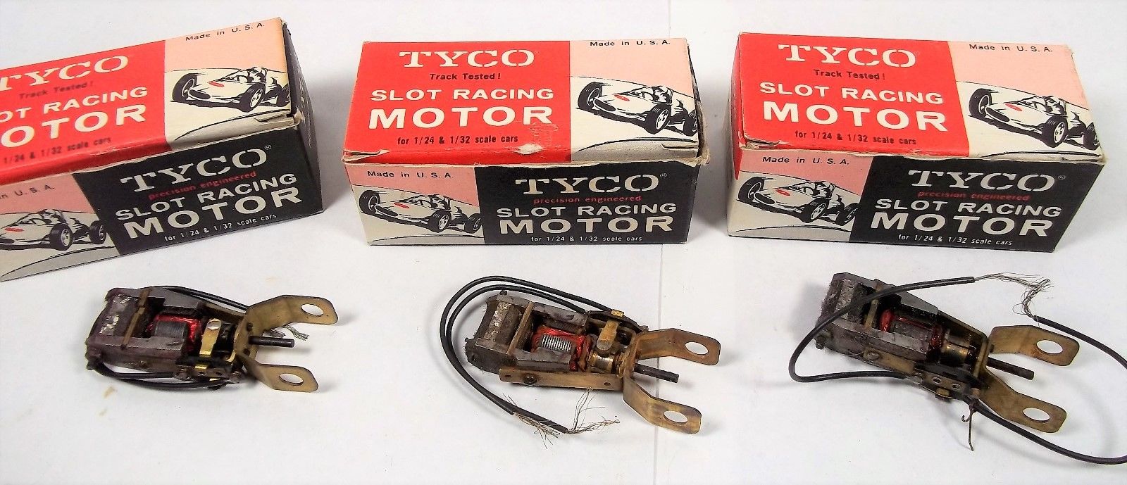 3 Vtg NOS TYCO Slot Car Racing Inline MOTOR Lot 6 Volt No. 901-398 1/24, 1/32