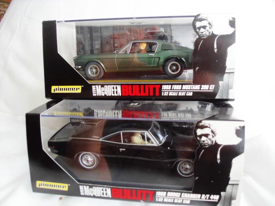 P001 BULLITT MUSTANG GT 390 LTD ED + P003 1968 CHARGER CHASE SLOT CAR MCQUEEN