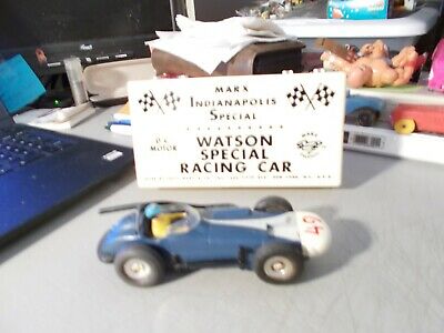 VINTAGE MARX SLOT CAR BLUE AND WHITE WATSON INDY RACE CAR #49 WORKS IN BOX