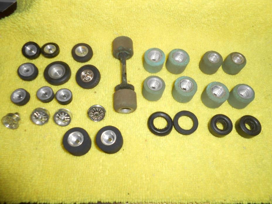 Vintage  Slot Car  Wheels Tires Rims Parts  Lot  1/32 Scale Slot Car  Used Parts
