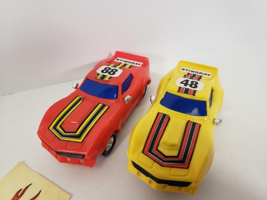 Vintage 1/43 1970's Corvette Stingray #48 & 88 Set of 2 Slot Cars With Stickers