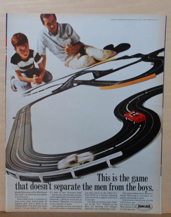 1966 magazine ad for Aurora Slot Cars set - Father & son Pee Wee Grand Prix