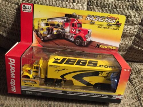 Auto World  JEGS PETERBILT Model 359 w/ Trailer HO Slot Rig (Yellow)