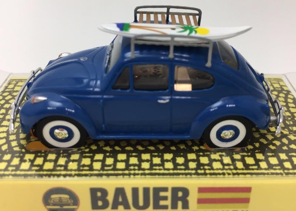 BAUER VW BEETLE 1200 BRIGHT BLUE WITH SURFBOARDS ON ROOF T-JET DASH HO CHASSIS