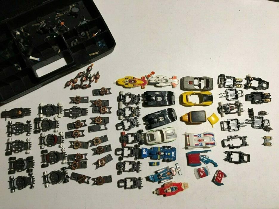 Afx Aurora Slot Car Junk parts lot with carry case Bodies and Chassis