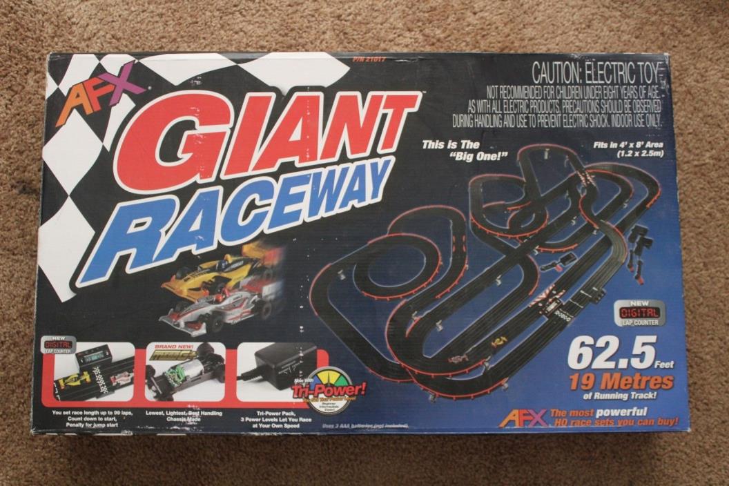 AFX Giant Raceway 62.5' HO Slot Car Track Set Tri-Power Digital Lap Counter!