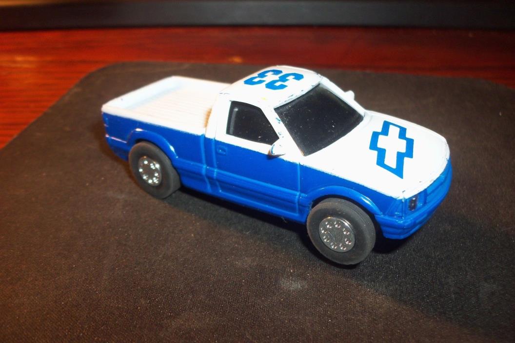 1:43 Scale Chevy Pick-up Truck # 33 / Slot Car (Blue and White) Runs Good
