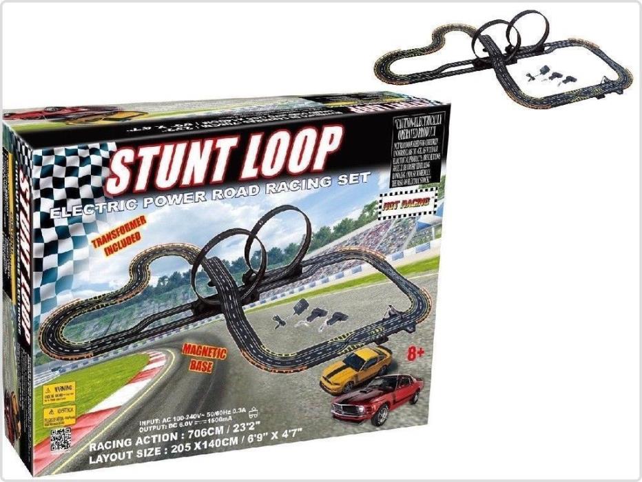 Racing Track Set Electric Slot Cars Race Stunt Loop Black 2 Ford Mustang Box USA
