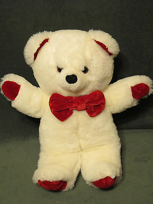 Vintage 1986 Applause PRESCOTT Teddy Bear Plush White Red Bow Tag 12” #20013 HTF