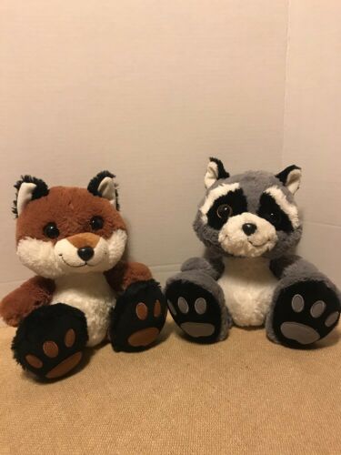2 Aurora World Inc. Stuffed Plush Animal Raccoon And Fox Toys 10”