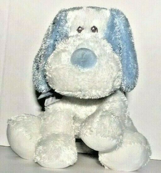 New Aurora Baby Soft Blue & White Sitting Scruff Dog Plush Stuffed Toy 8