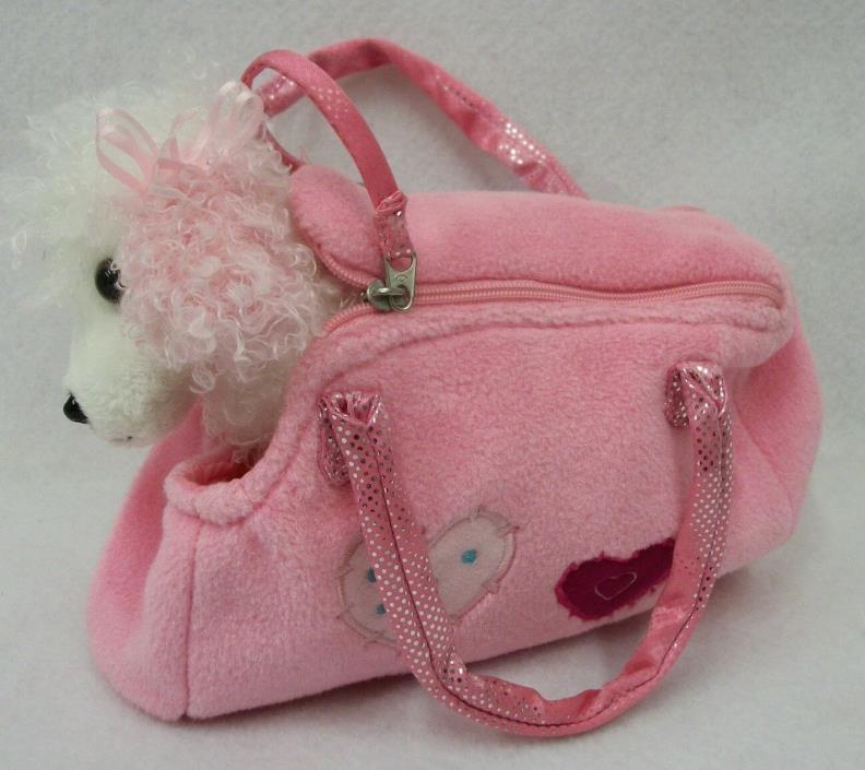 Aurora White Poodle Stuffed Plush Animal in Pink Precious Princess Purse Carrier