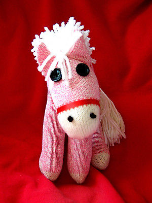 ?? Sock Monkey Pony Horse White Maned Pink Stuffed Animal Handmade