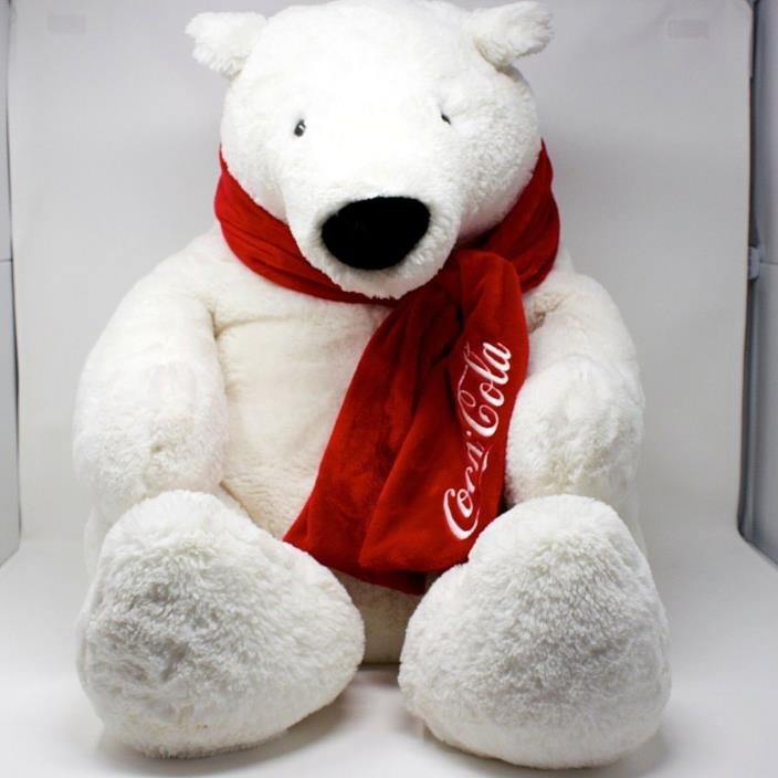 Coca Cola Polar Bear Large Plush Stuffed Animal White Red Scarf Embroidered Logo