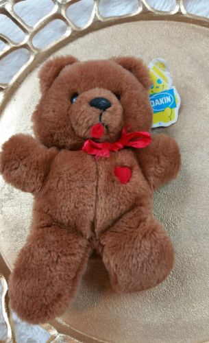 Dakin Stuffed Bear VTG 1983 Love Heart Throb Ribbon Bow 80s Teddy Plush Toy