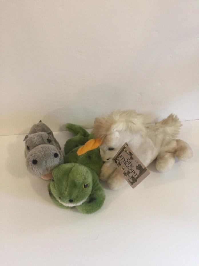 Lot 1979 VINTAGE DAKIN WHITE UNICORN PLUSH Frog Hippo Hippopotamus  13