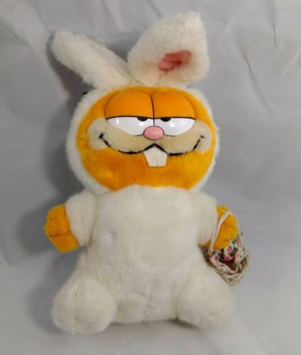Vintage Dakin Garfield Plush Stuffed Animal  Easter Bunny Suit Basket 12