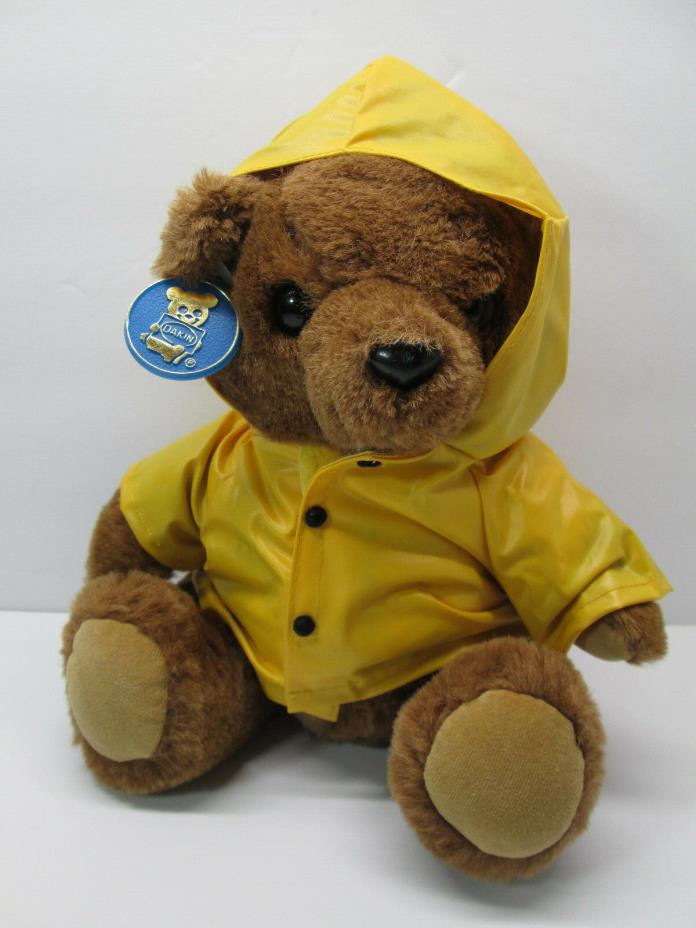 Vintage Dakin Brown Teddy Bear Plush Stuffed Yellow Raincoat 1986 10