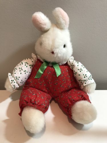 Vintage Dakin Plush White Bunny Rabbit Christmas Pajamas 12” Stuffed Animal 1990