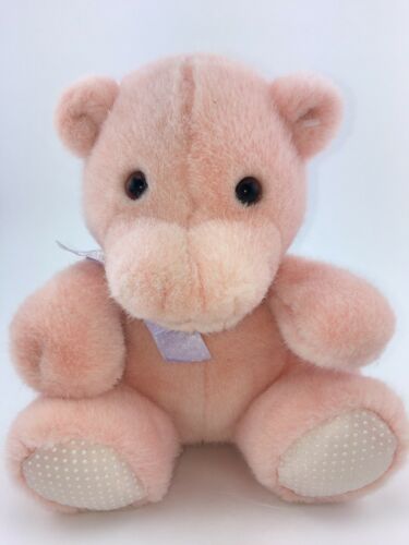 Vintage Dakin Hippo Plush with Rattle Baby Toy Peach Pink Stuffed Animal