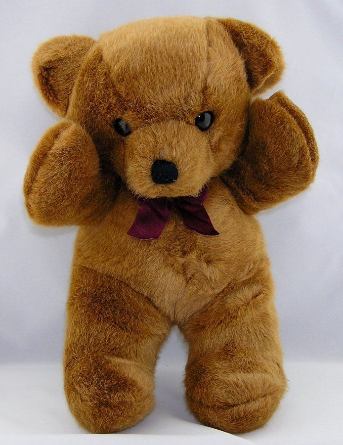 Dakin Cuddles Vintage Teddy Bear 1979 Brown Burgundy Maroon Bow 14”